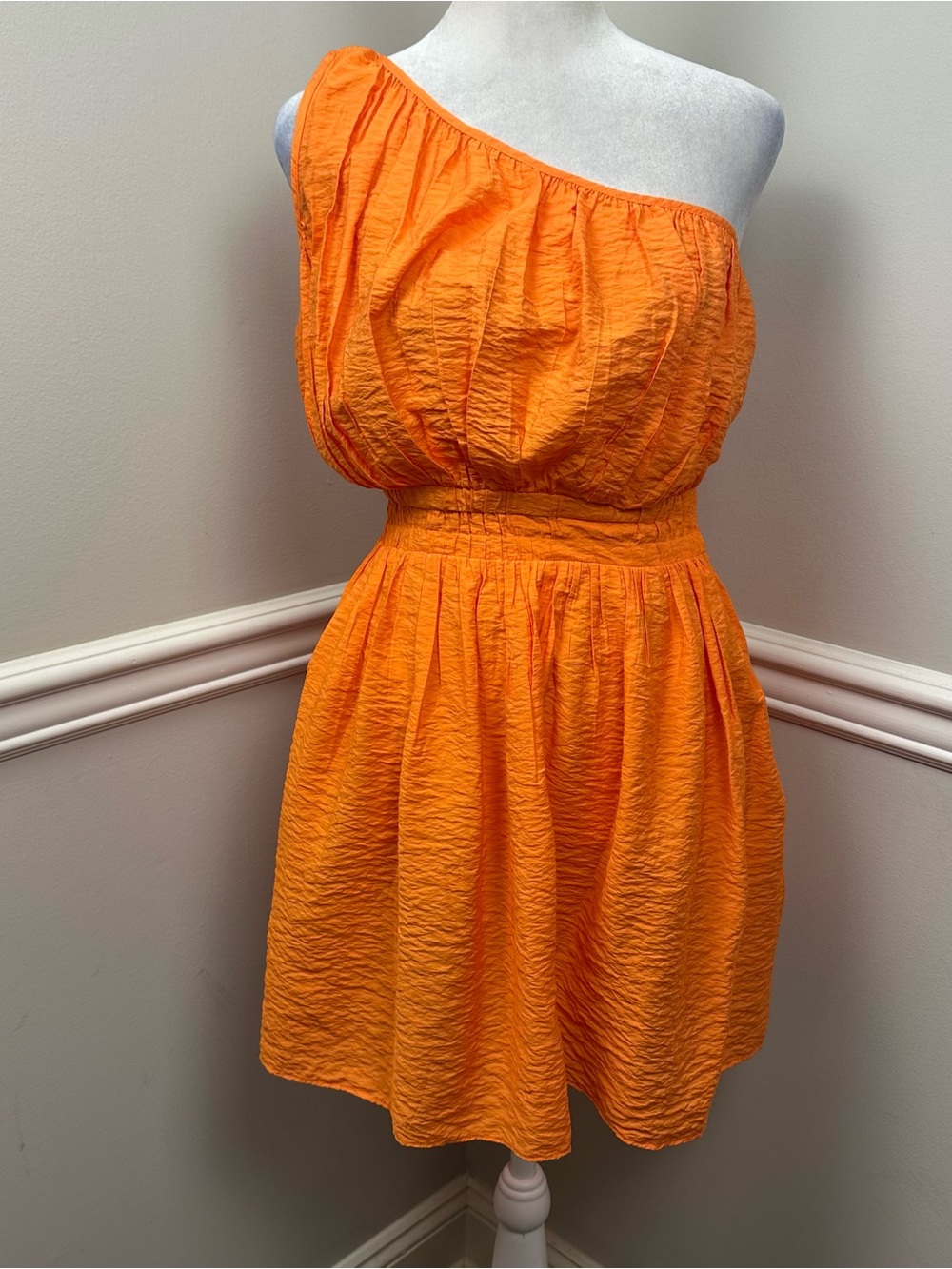 French Connection One-Shoulder Mandarin Orange Dress 2 NWTS